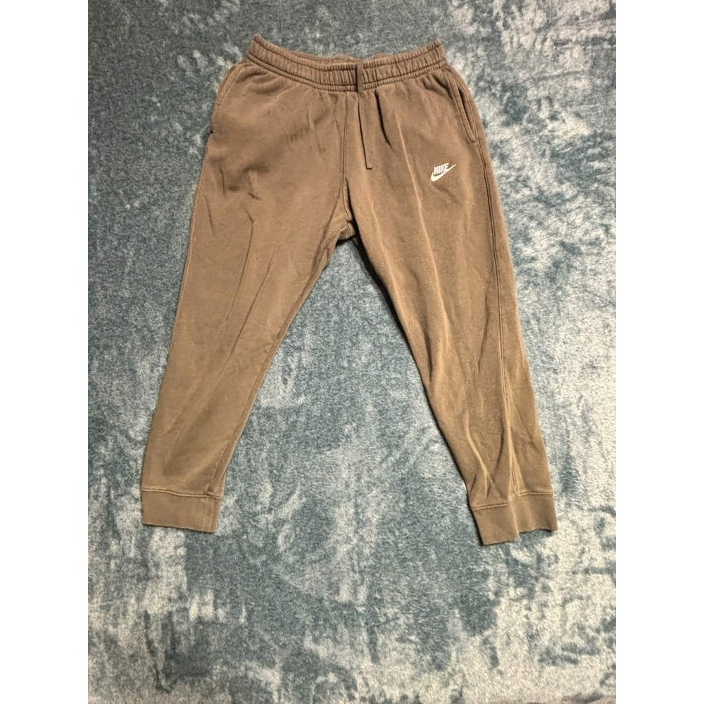 Nike Jogger Sweatpants Men Large Brown Embroidered Logo Cotton Blend Pockets